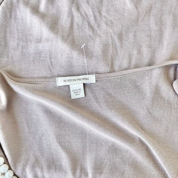 BOSTON PROPER Jewel Neck Beaded Tunic Tank Top XL Beige Scoop-neck Modal Knit - Picture 3 of 3